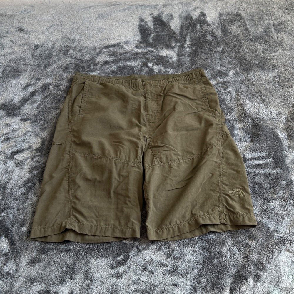 The North Face Mens Olive Green Nylon Hiking Shorts Medium AJDL Elastic Waist